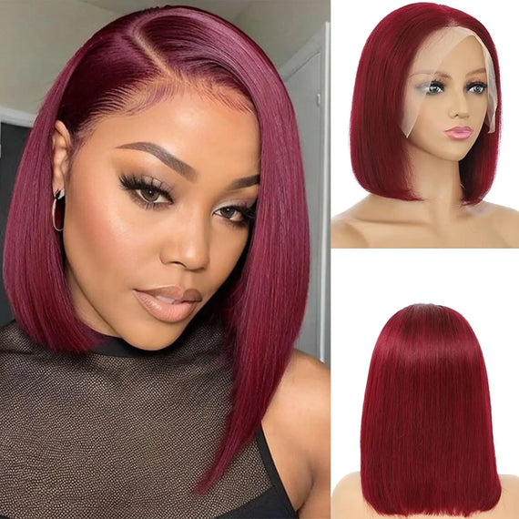 99J Bob Wig Human Hair HD Lace 13x4 Lace Front Free Part wig 99J Burgundy Bob Wig for women 180% density pre-drawn 10-16 inches