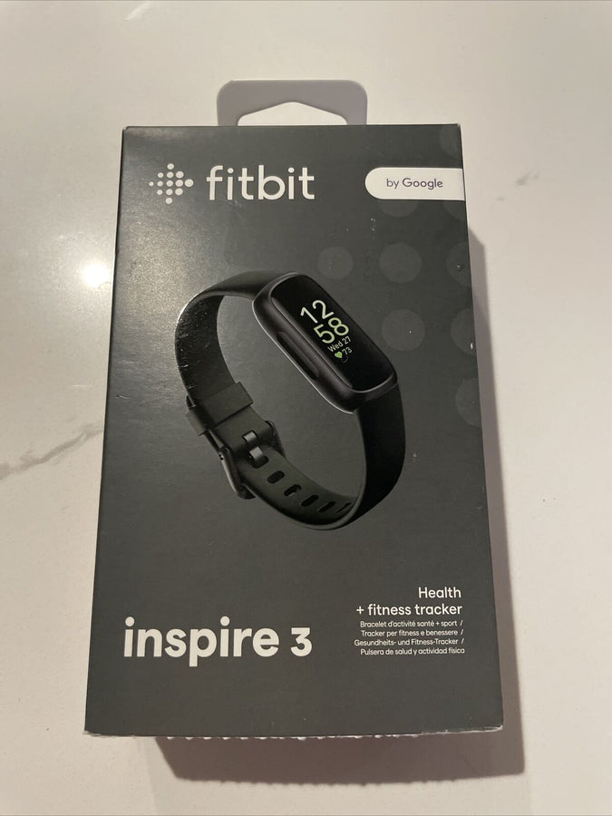 Fitbit Inspire 3 black with midnight Zen band.