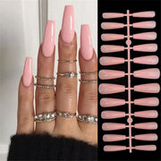 24pcs False Nail Full Cover Fake Nail Elegant Pink Gradient Glitter French Short Nails Coffin Short False Nail Press